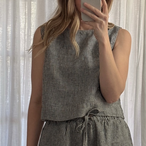 Gillian Stevens Tops - Gillian Stevens Finley Top Gingham Noir Size 2 Medium Large Linen Crop Top Tank